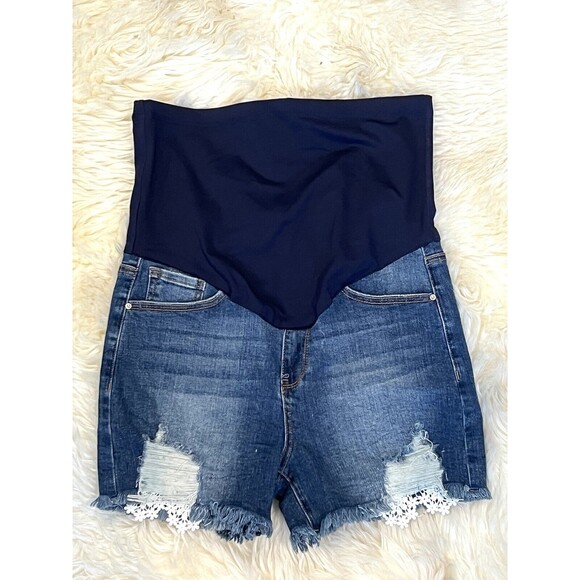 PinkBlush Special A LA Maternity Shorts Blue Denim Ripped Distressed Jeans Small - Picture 3 of 11